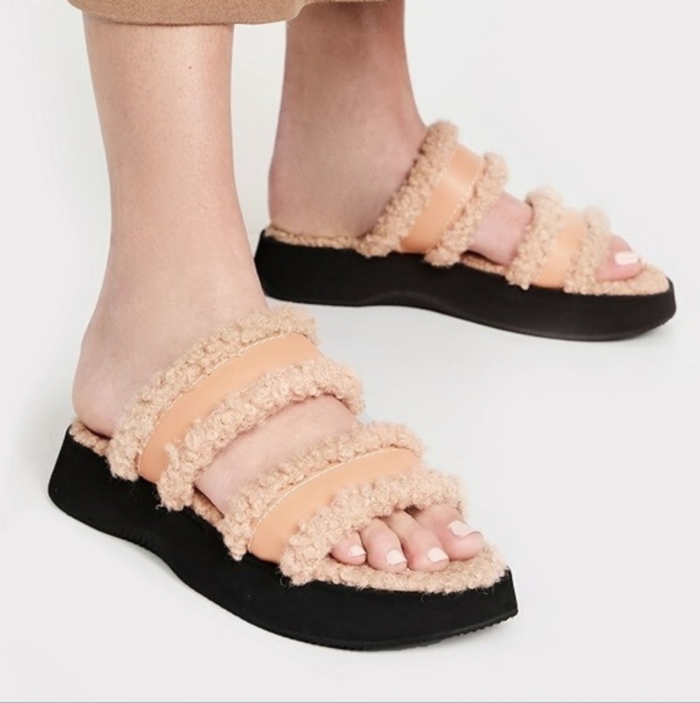 STAUD Women's Siesta Faux Shearling Platform Sandals Size 38